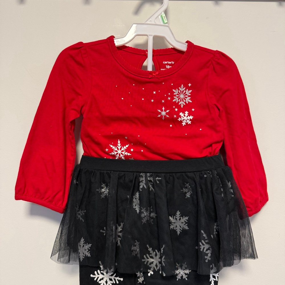 Carter's Girls Matching Set 18 M Red Black Snowflake Christmas Holiday New NWOT - Picture 11 of 13